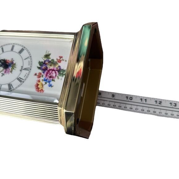 Vintage Bulova Floral Anniversary Mantle Carriage Clock Quartz B 2093 Gold Tone - Picture 10 of 12